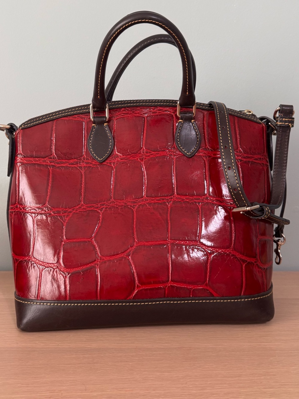 Vintage Dooney & Bourke Dillen Double Pocket Croc-Embossed Satchel Bag - Picture 3 of 11